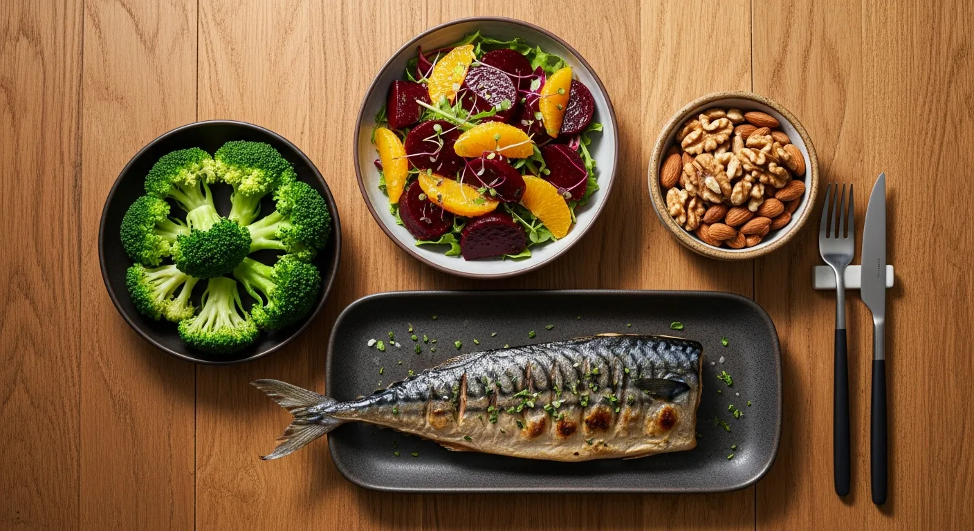 겨울철 혈관 건강에 좋은 등푸른생선과 채소, 견과류