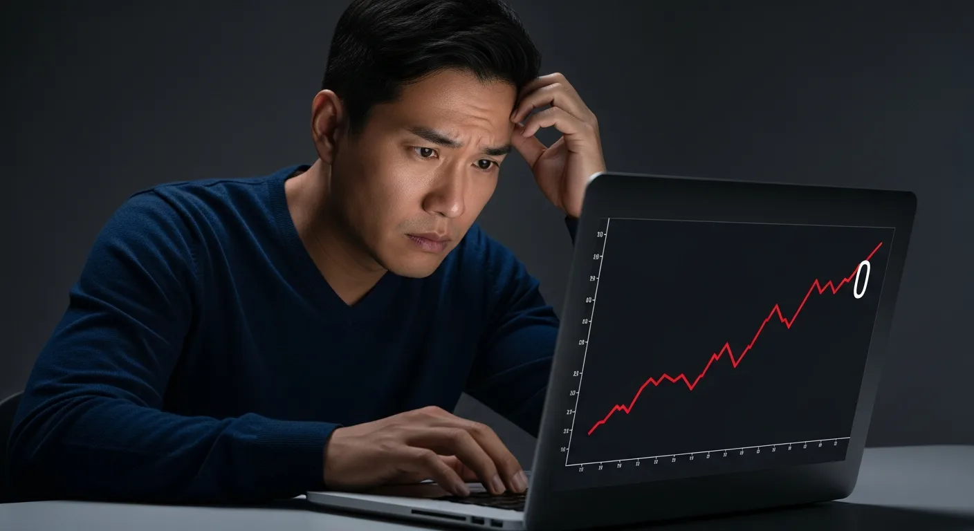 정체된 블로그 방문자 수 그래프를 보며 고민하는 남성