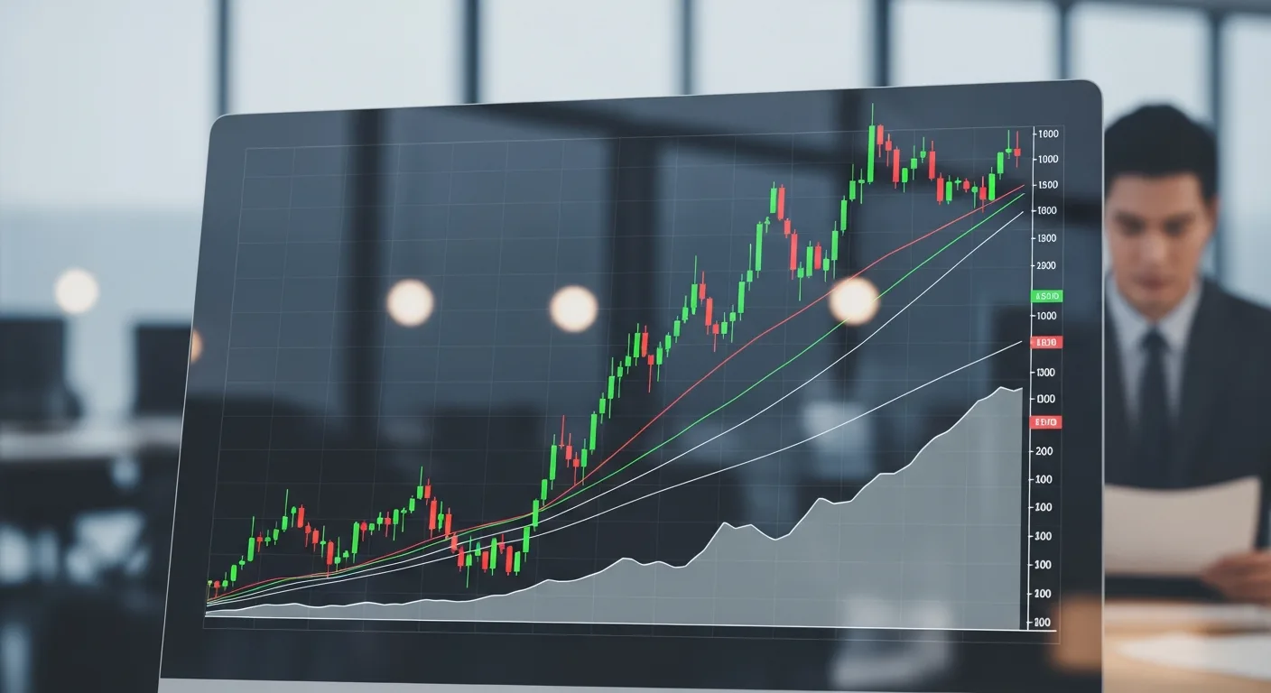 상승하는 주식 시장 그래프를 나타내는 컴퓨터 화면